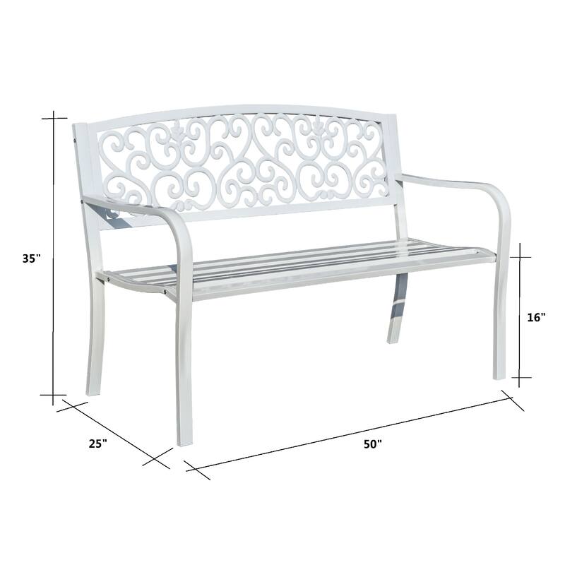 Scroll Pattern Cast Iron Outdoor Garden Bench - 50" - White