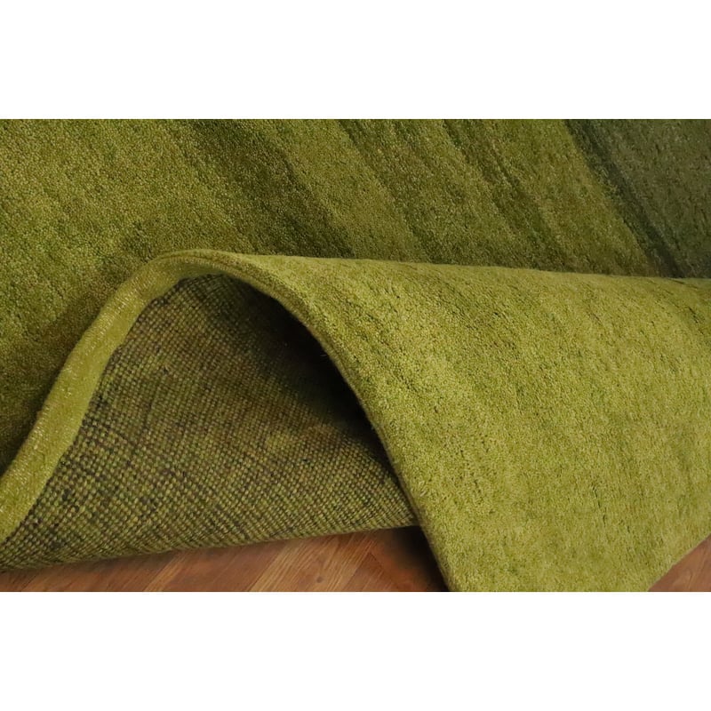 Hand Knotted Oriental 100% Wool Carpet Modern Stripe Green Gabbeh Area Rug - 6' 6'' X 4' 10''