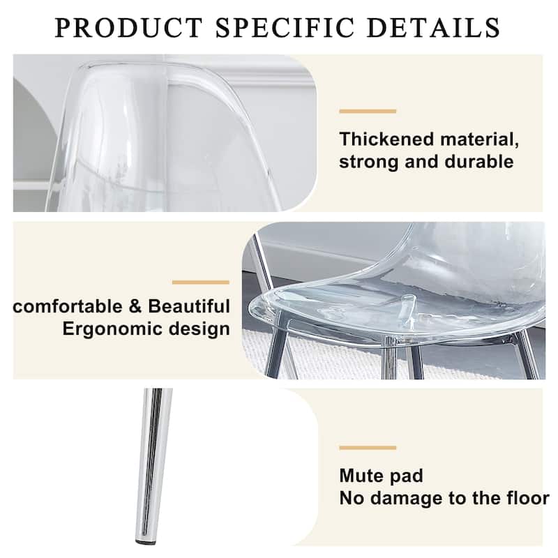 7-Piece Dining Table Set.A 38.6" Transparent Tempered Glass Round Dining Table with 6 Transparent Plastic Dining Chair