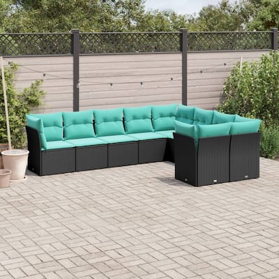 vidaXL 9 Piece Patio Sofa Set with Cushions Black Poly Rattan