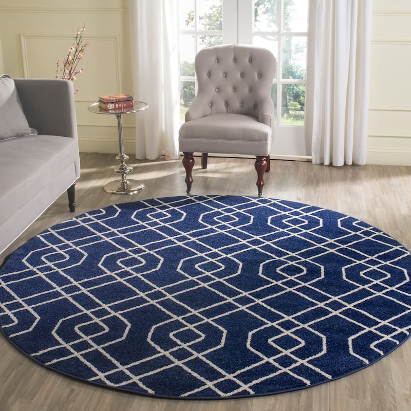 SAFAVIEH Amherst Aureliane Modern Rug - 7' Round - Navy/Beige