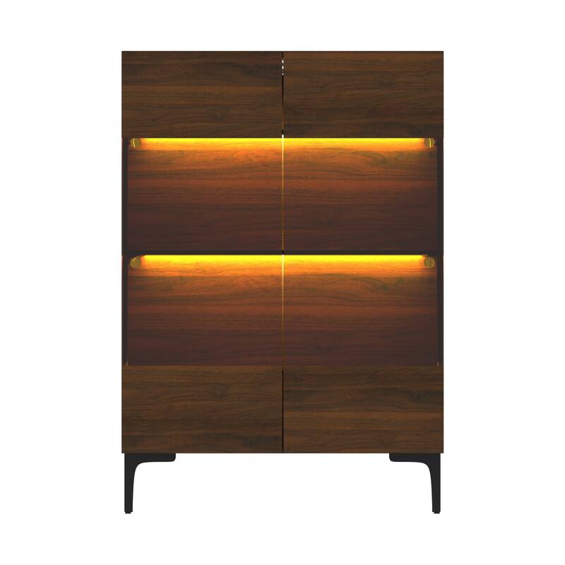 Walnut Glass Bookcase Bookshefl w/Cabinet Storage LED Display Shelves Bathroom or Living Room - 31.5"x45.3"
