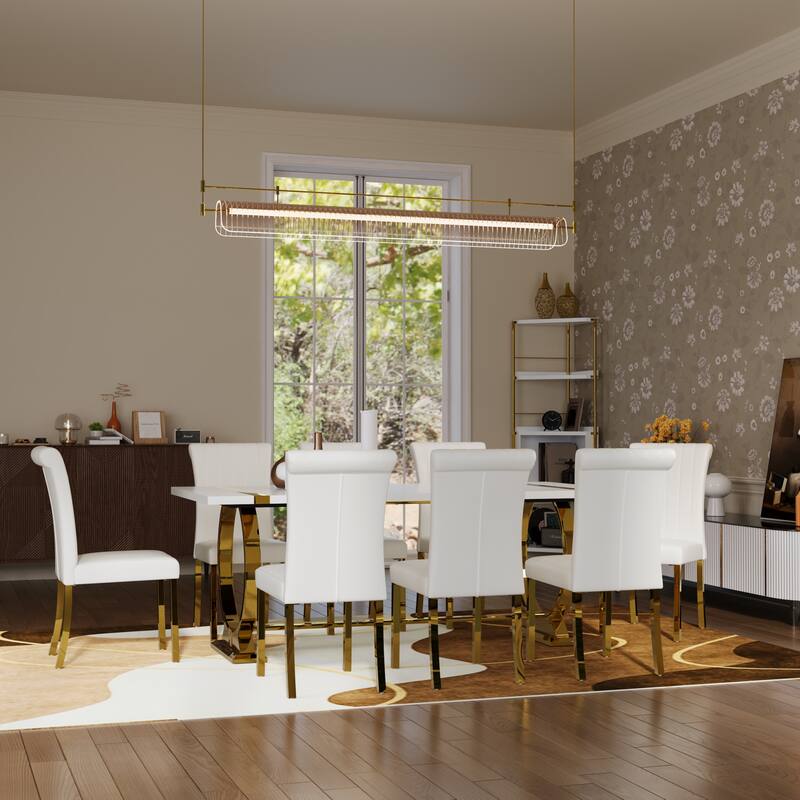 Luxury Dining Table Set with PU Leather Dining Chairs