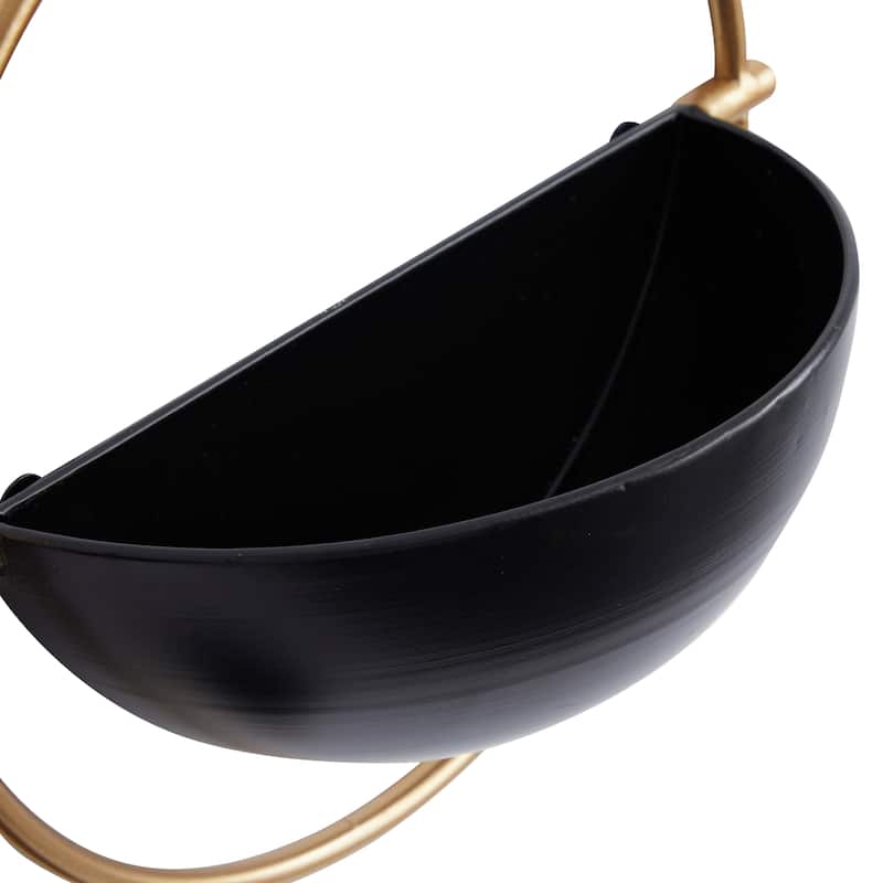 Metal Geometric Indoor Outdoor Round Wall Planter - Set of 3 White, Gold, Black - Roche River Decor