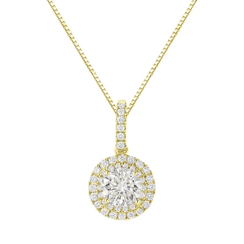 Auriya 14k Gold 2 1/8ct TDW Round Double Halo Diamond Necklace (J-K, SI1-SI2) - Yellow