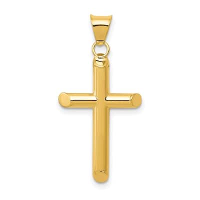 Curata 14k Yellow Gold 18" 3 D Polished Beveled Cross Pendant Necklace - 16.4x33.1mm
