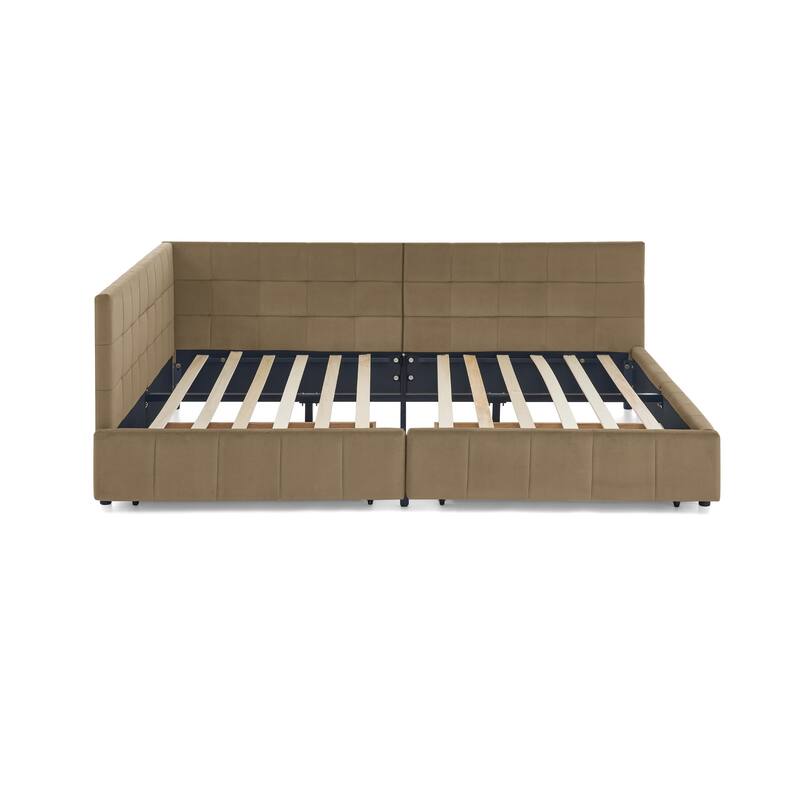 Roomfitters Full Upholstered Storage Sofa Bed Frame with Backrest and Armrests, Velvet Platform Bed