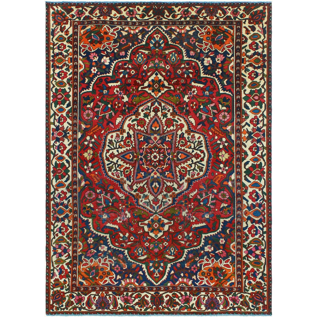 Fine Vintage Bakhtiari Norma Red/Ivory Rug - 6'8" x 9'4"