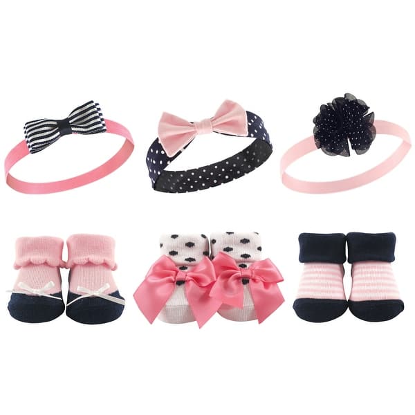 slide 1 of 1, Hudson Baby Infant Girl Headband and Socks Giftset 6pc, Pink Navy, One Size - Pink Navy 6-Piece Pink Navy 6-Piece - One Size