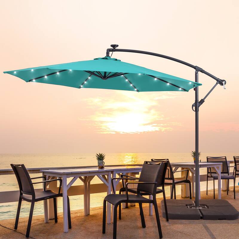LIVOOSUN 10ft LED Patio Offset Umbrella With Cross Base - Lake Blue