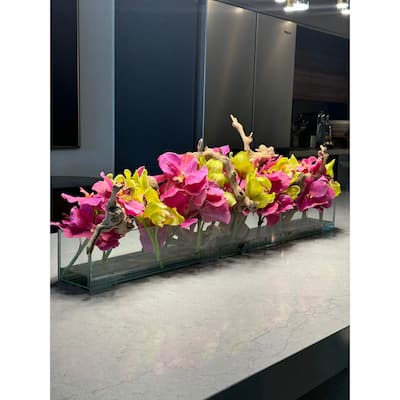 Casa Moderna Glass Planter With Pink Vandas And Green Cymbidiums