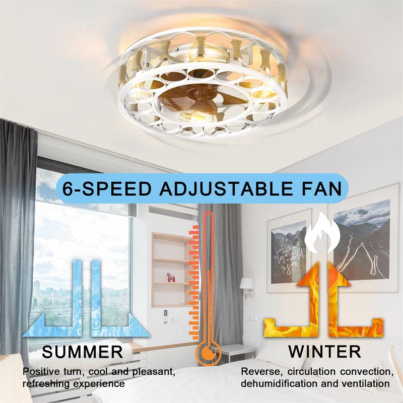 Caged Ceiling Fan with Lights Remote Control Semi -embedded