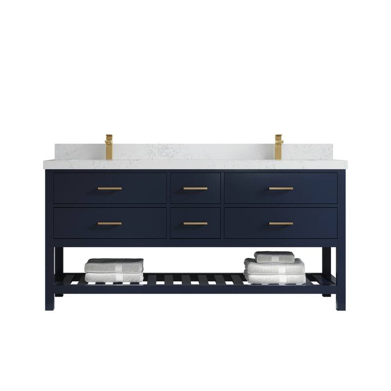 Willow Collections 72 in. W x 22 in. D Parker Double Sink Bathroom Vanity with Countertop - 2" Empira - Navy Blue
