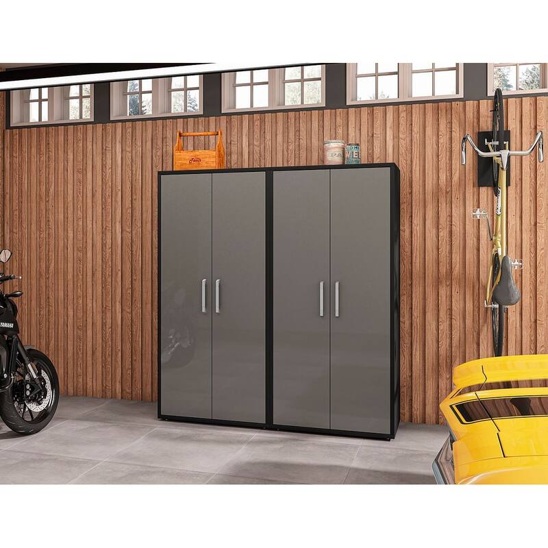 Manhattan Comfort Eiffel Storage Cabinet (Set of 2) - Matte Black and Grey