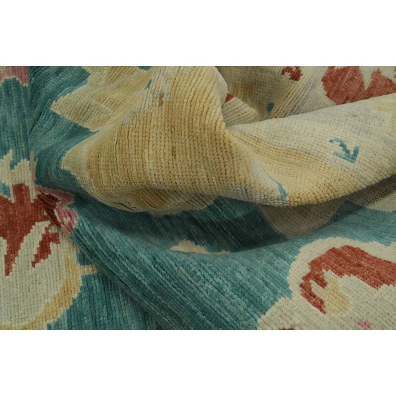 Vegetable Dye Wool Oushak Turkish Area Rug, Floral Geometric Carpet - 10' 11'' X 8' 5''