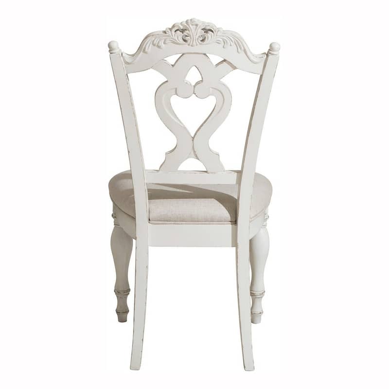 Victorian Style Writing Desk Chair with Engraved Backrest, Antique White
