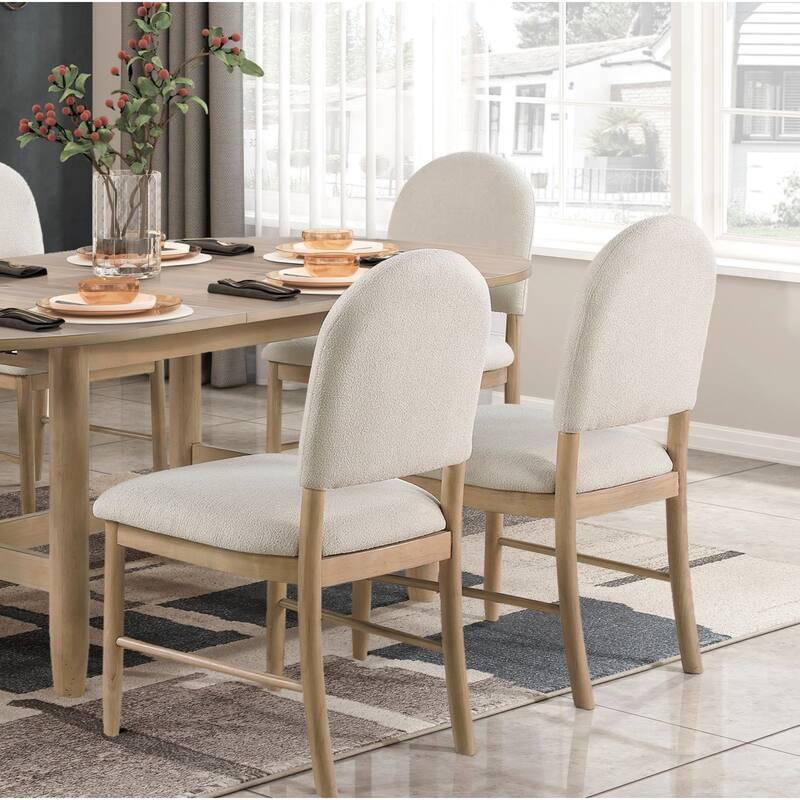 5/7-Piece Classic Luxury Natural Finish Dining Furniture Set with Oval Dining Table and Beige Upholstered Seat Back Chairs