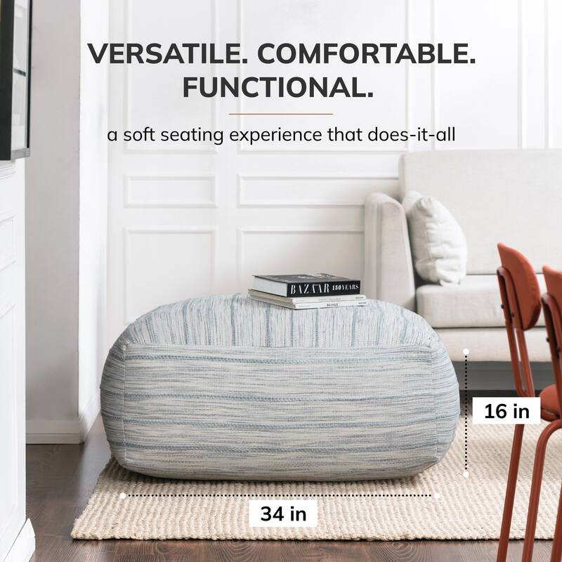 Jani Montanita Gray 34-inch Gray & Ivory Oversized Pouf Ottoman - Stylish Footrest for Living Room or Bedroom