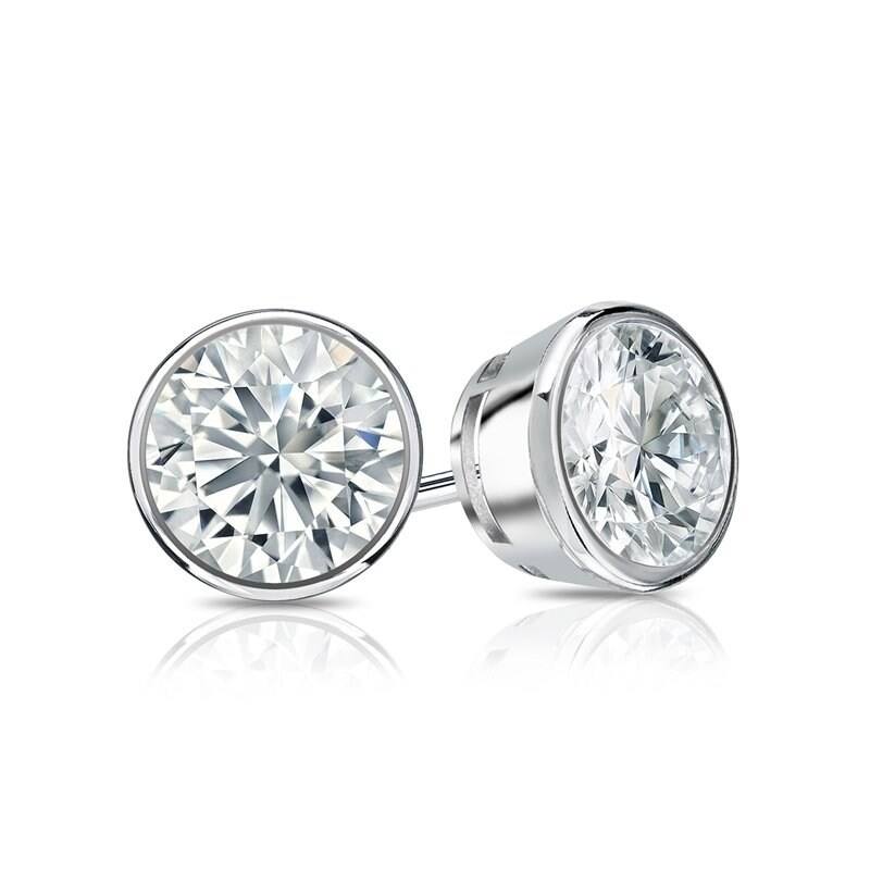 Auriya 2 1/2ctw Round Diamond Stud Earrings Bezel-set 18k Gold - Certified