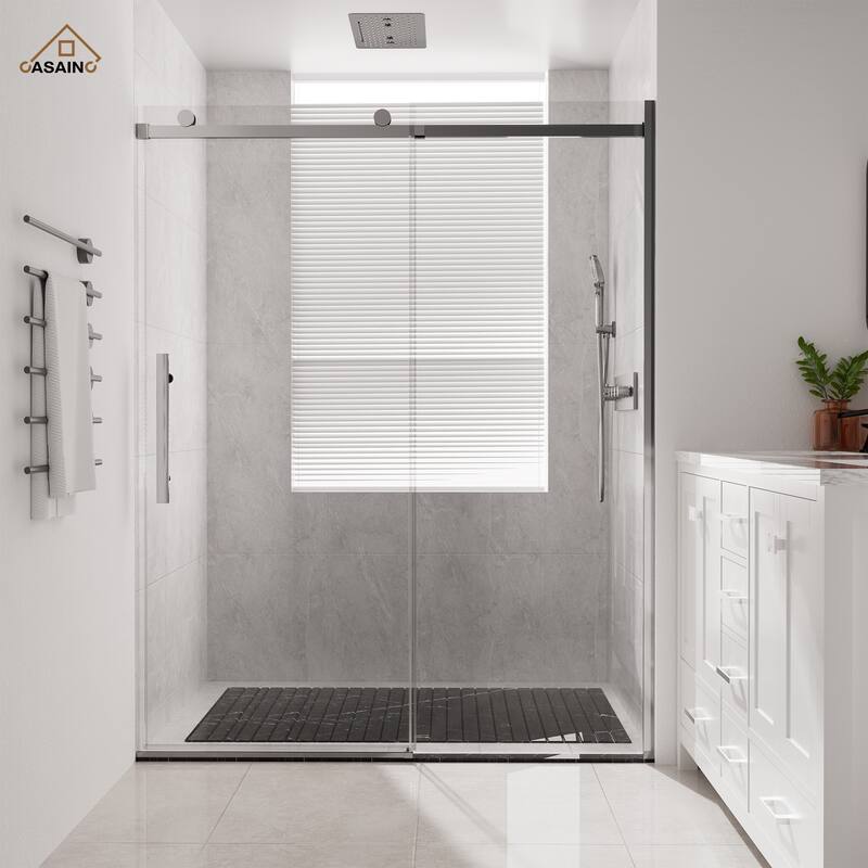 CASAINC 60 in. W x 76 in. H Sliding Frameless Shower Door with SGCC Certification - Silver