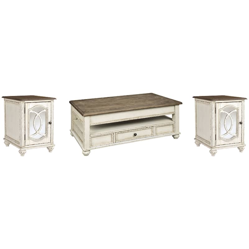 Signature Design by Ashley Realyn White/Brown 3-Piece Occasional Table Package - 47" W x 28" D x 18" H