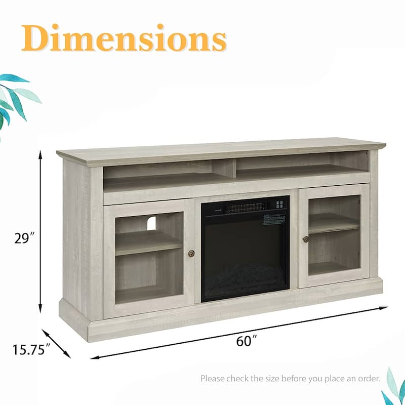 60"W Retro Electric Fireplace TV Stand, Adjustable Shelves&Cabinets - 60"W*15.75"D*29"H