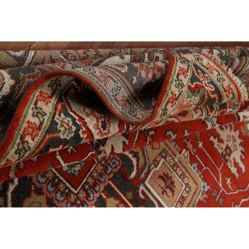 Geometric Heriz Serapi Indian Area Rug Hand-Knotted Wool Carpet - 8'9"x 11'11"