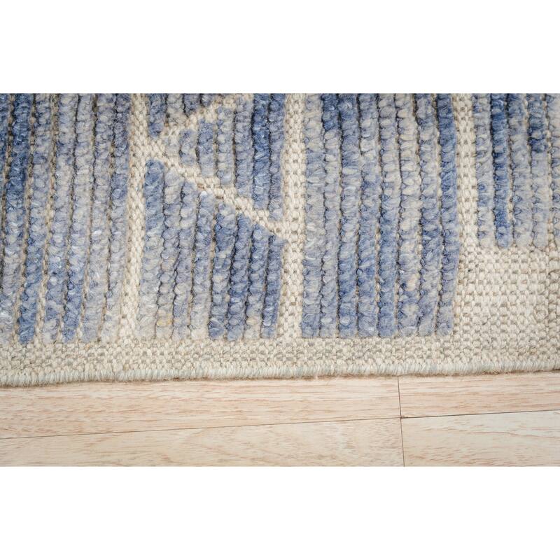 Home Decor Blue Hand-Knotted Wool Contemporary Marrakech Handspun Area Rug Stylish and Elegant Rug for Living Room, Bedroom