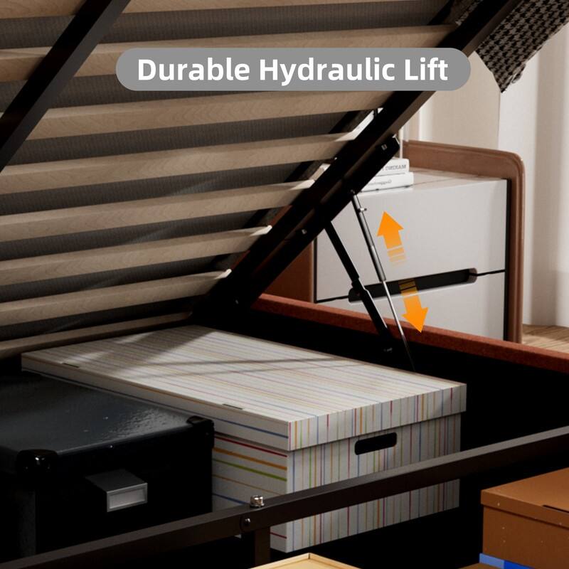 Modern Upholstered Lift-Up Storage Platform Bed with Headboard