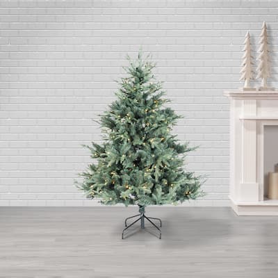 Lush 5 Foot Prelit Blue Spruce Christmas Tree with Mixed Tips