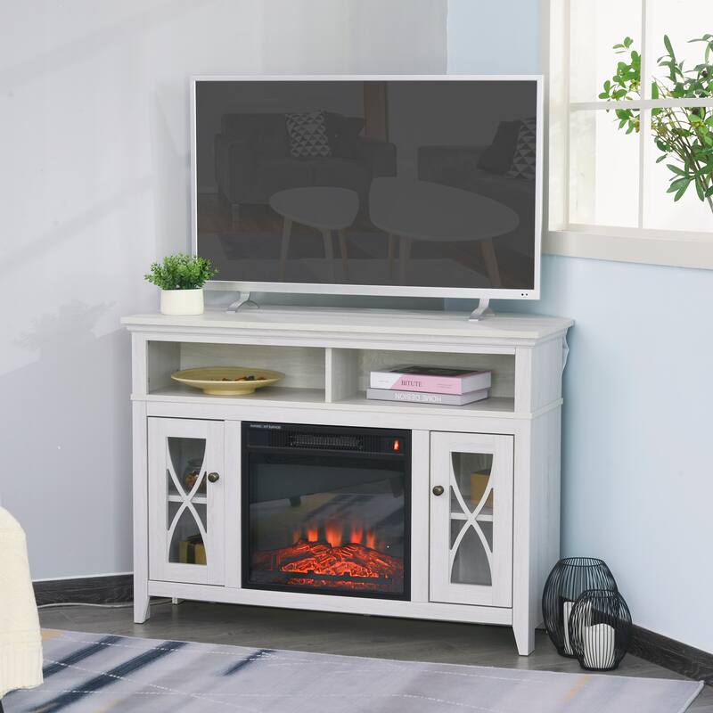 HOMCOM 2-IN-1 Wood Corner TV Stand with Media Center Console and Electric Fireplace, Fits 65'' TV