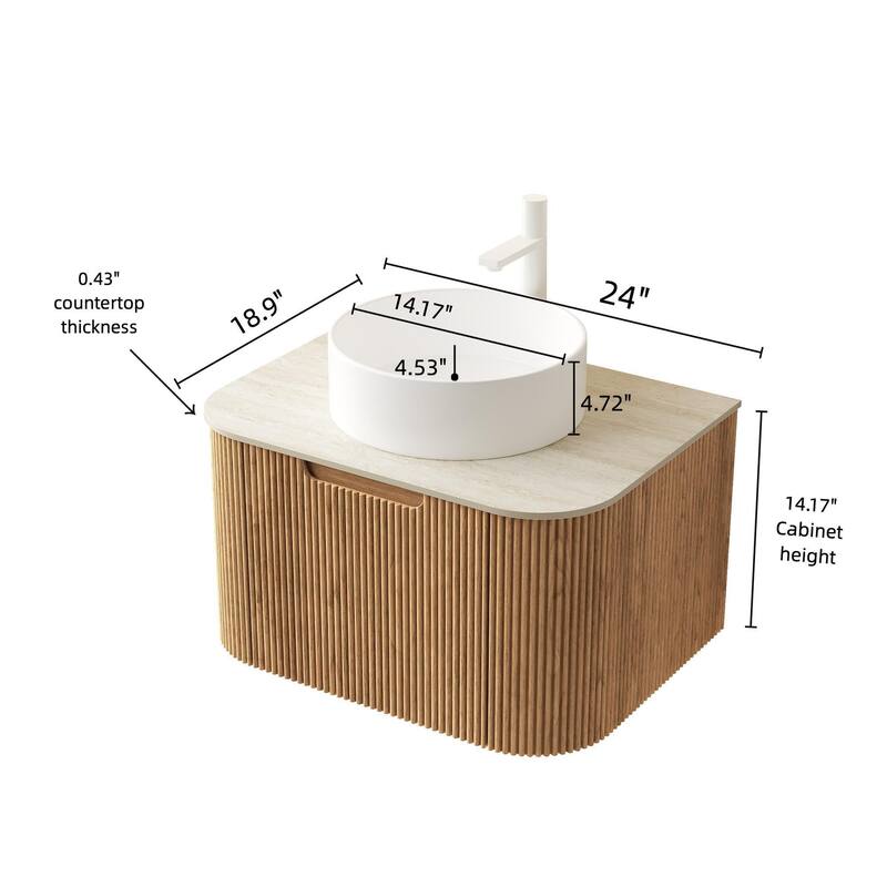 Wall Mounted Bathroom with White Round Ceramic Basin and Drawer