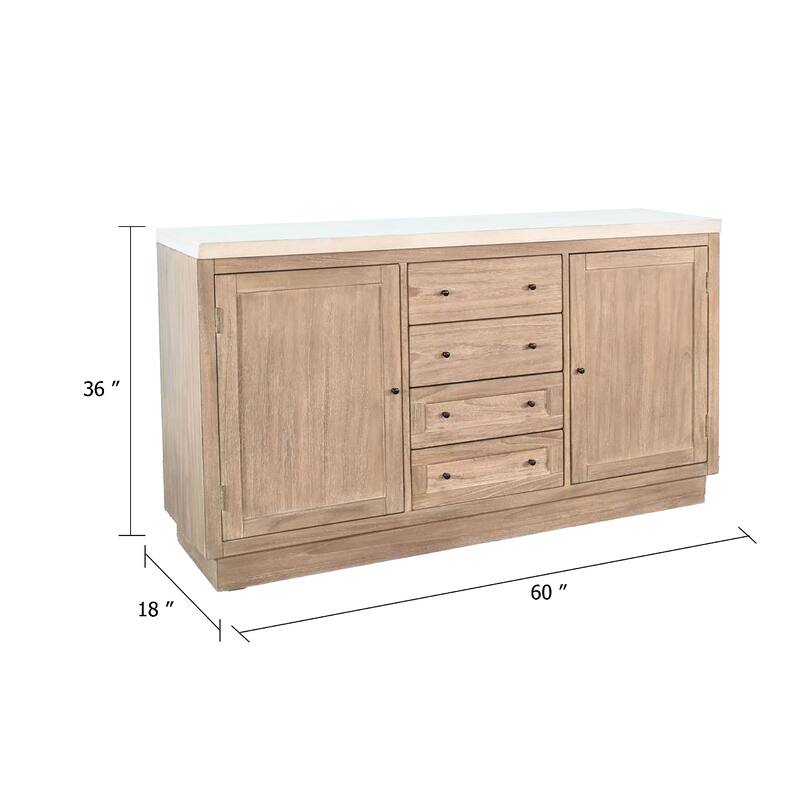 Dilly Sideboard Buffet Cabinet, 60 Inch, 4 Drawers 2 Doors, Gray Top