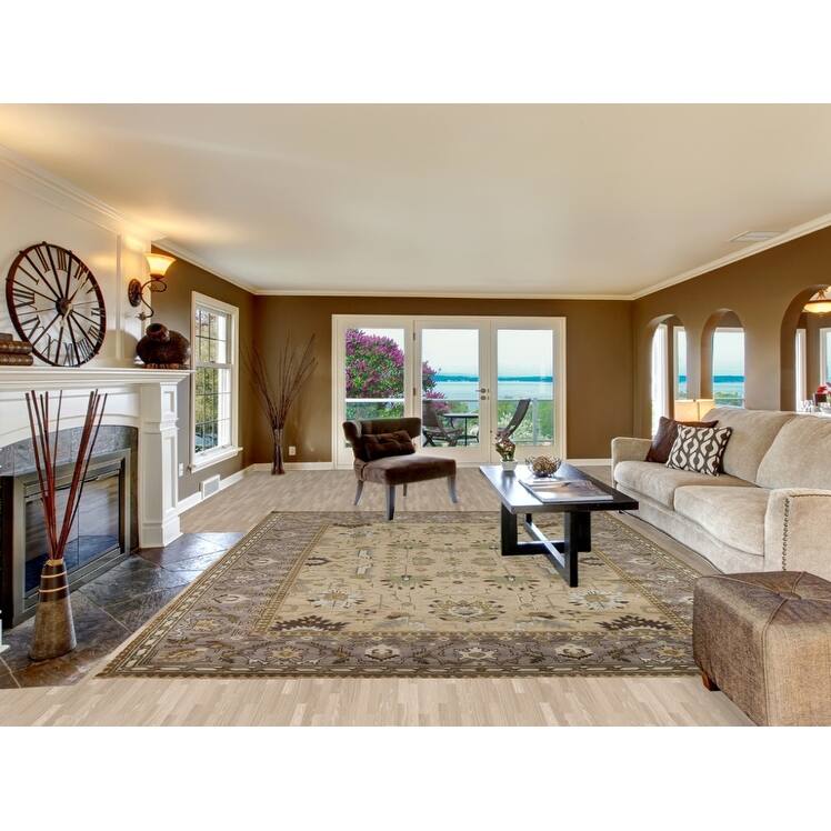 Muted Oushak Indian Area Rug Hand-Knotted Wool Carpet - 9'3"x 11'10"