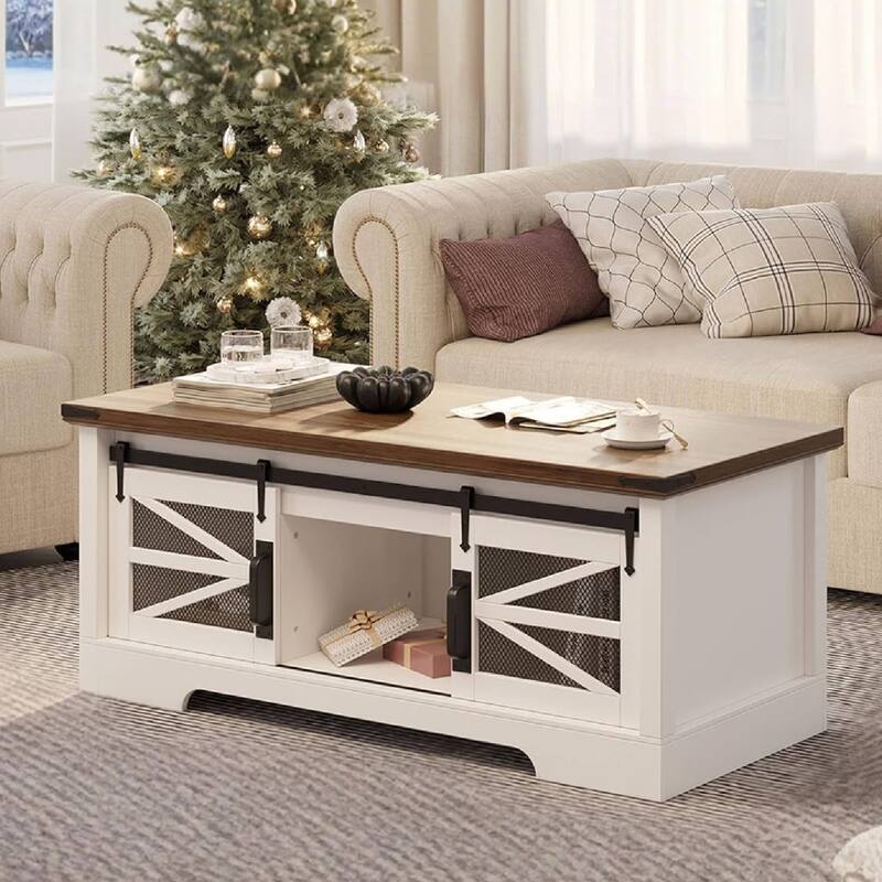 Rustic Multifunctional Lift-Top Coffee Table - N/A