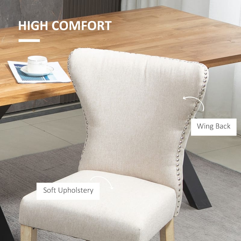 HOMCOM Armless Dining Chairs Set of 2, Modern Accent Chair with Wing Backrest, Linen Upholstery, Nailhead Trim for Living Room