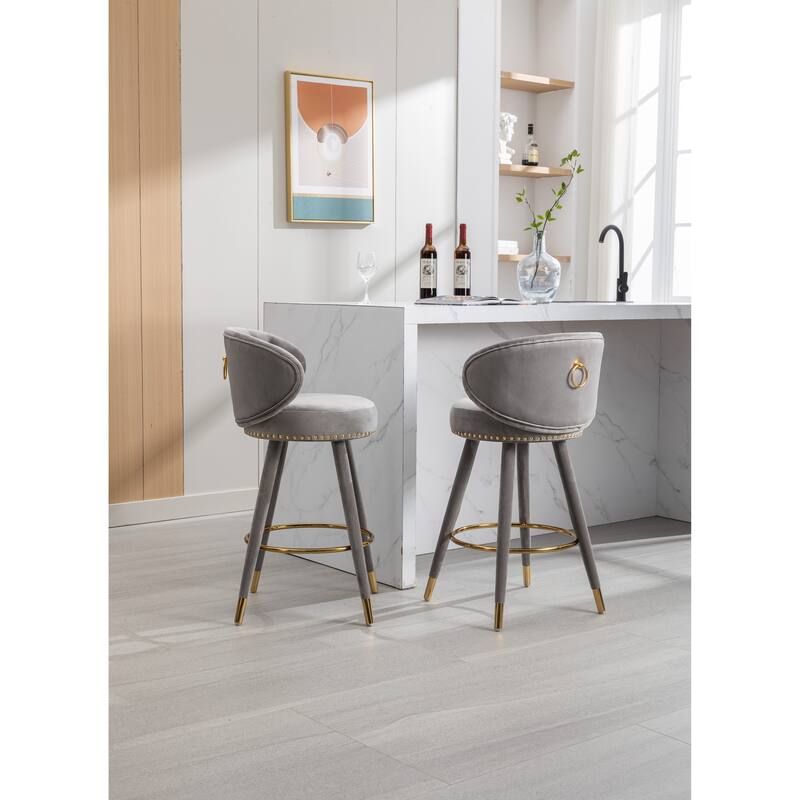 Gray Velvet Bar Stools Dining Chair Barstools (Set of 2) Bed Bath
