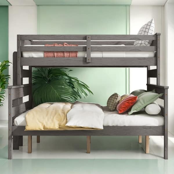 slide 2 of 23, Artsy Detachable Design Wood Twin XL over Queen Bunk Bed with Ladder Grey