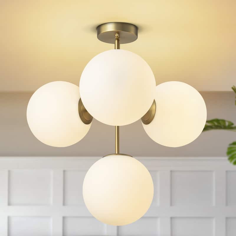 4-Light Modern Sputnik Frosted Glass Globe Bubble Pendant Light/ Semi-Flush Mount Light