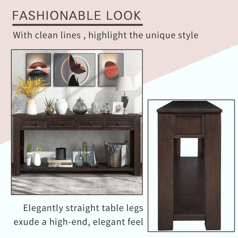 Entryway Console Table: Storage Drawers, Bottom Shelf