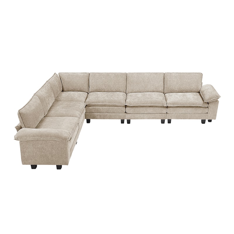 Terra Chenille 6-Piece Modular Sectional Sofa - Wood Finish Feet