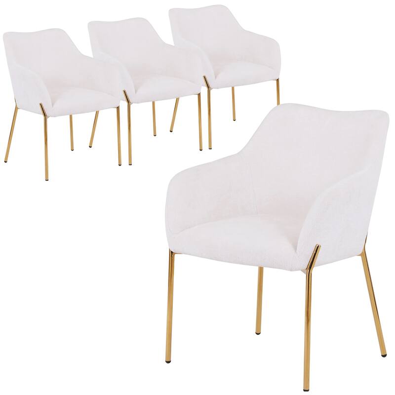 Zaire Upholstered Dining Chair in Velvet/Leather/Boucle with Gold Chrome Iron Set of 4 - White