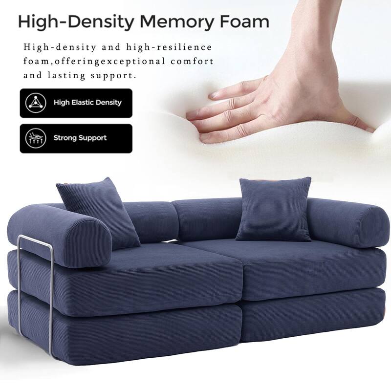 Modular Couch Sofa Bed, Convertible Design with Removable Armrests,Folding Mattress Couch for Small Spaces ,No Assembly