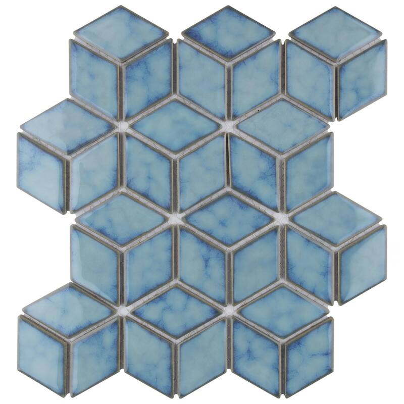Merola Tile Hudson Rhombus Marine 10-1/4" x 11-3/4" Porcelain Mosaic Floor and Wall Tile
