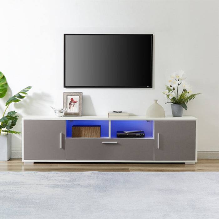 WHITE+GRAY morden TV Stand with LED Lights high glossy front TV Cabinet