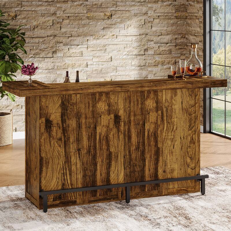 70.9" Wooden Home Bar Table with Wine Glass Holder, Pub Storage Unit Accent Table for Home Patio Basement