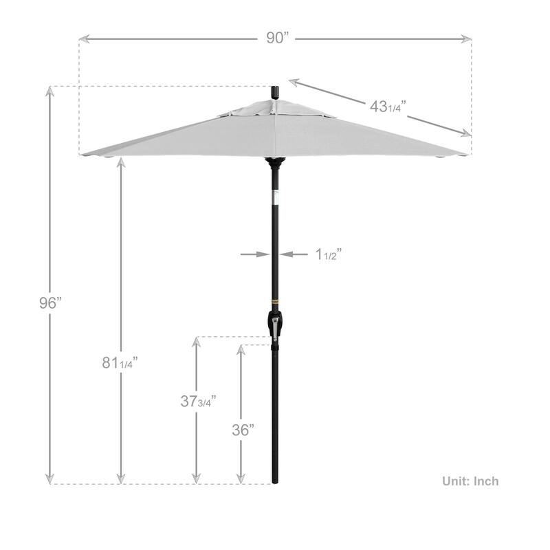 California Umbrella 75' Round Crank Lift Push Button Tilt Black Aluminum Patio Umbrella, Olefin