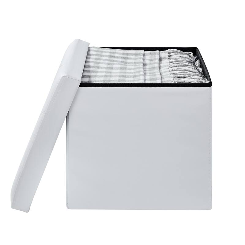 2 PC Storage Folding Ottoman, Storage Footrest Stool, Faux Leather Storage Bench Cube with Padded Seat for Small Space