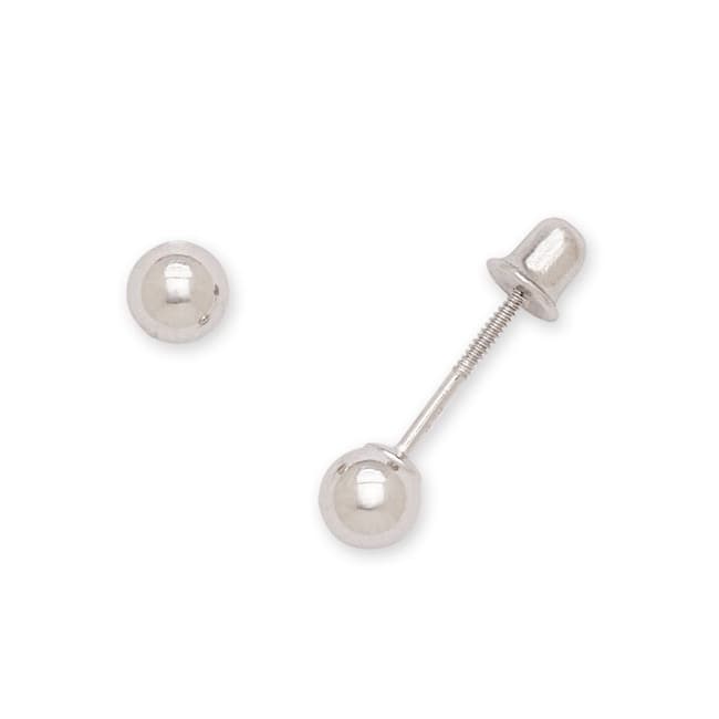 Curata 14k White Gold Polished 4 mm Ball Screw Back Stud Earrings