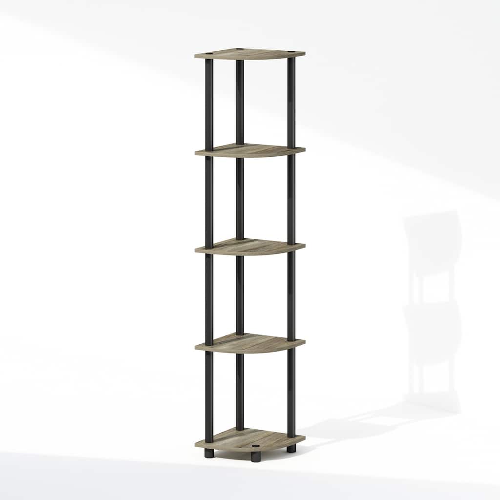 5 Tiers Wood Household Shelving Unit in French Oak/Black (11.6 in. W x 57.7 in. H x 11.6 in. D)